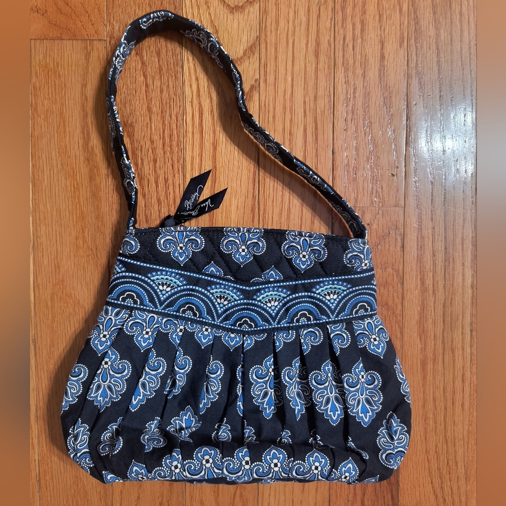 Vera Bradley Calypso Pattern Shoulder Bag, Blue And White, 7.5-9.5"L, 7"H